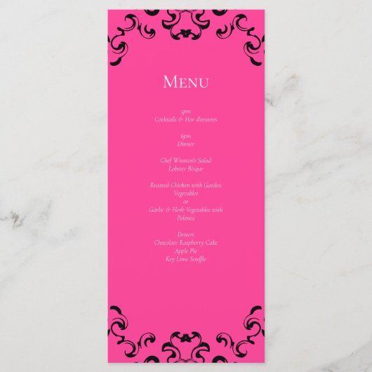 Menu Mariage gothique rose chaud et noir (Devant)