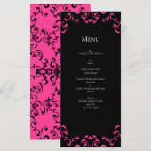 Menu Mariage gothique rose chaud et noir (Devant / Derrière)