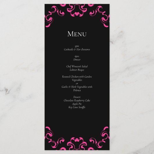 Menu Mariage gothique rose chaud et noir (Devant)