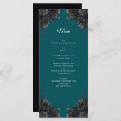 Menu Mariage gothique Rose gris-noir turquoise (Devant / Derrière)