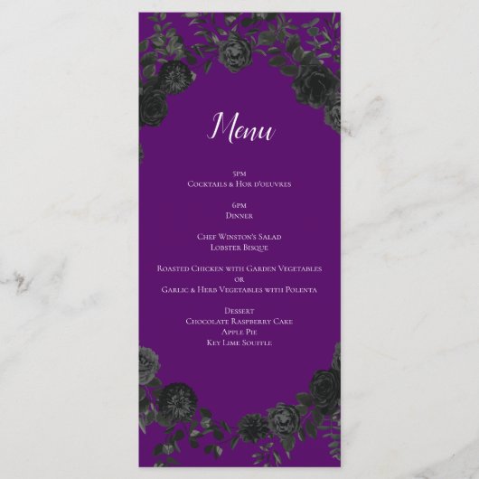 Menu Mariage gothique Rose violet et noir (Devant)