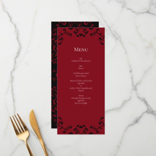 Menu Mariage gothique rouge et noir (Devant/Arrière en situation)