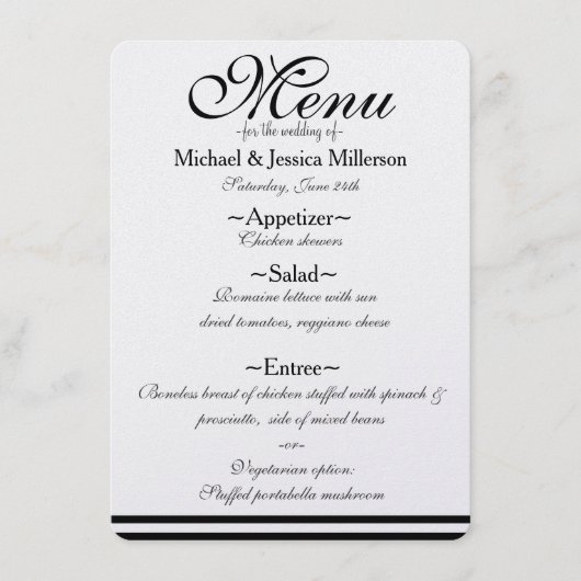 Menu Mariage Grandes Blances et Noires (Devant)