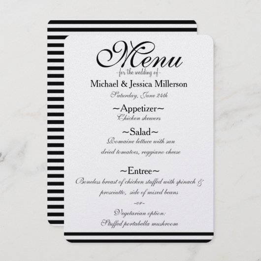 Menu Mariage Grandes Blances et Noires (Devant / Derrière)