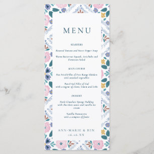 Menu Mariage grandmillénial avec motif floral marine et