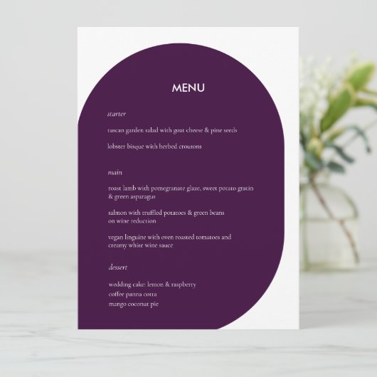 Menu Mariage graphique géométrique violet moderne (Debout devant)