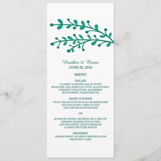 Menu Mariage Green Simple Foliage (Devant)