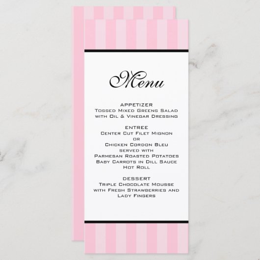 Menu Mariage Grilles roses (Devant / Derrière)