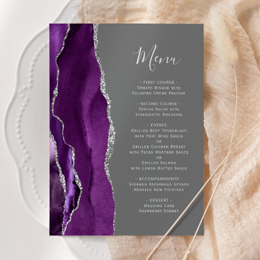 Menu Mariage Gris Argenté Agate Violet