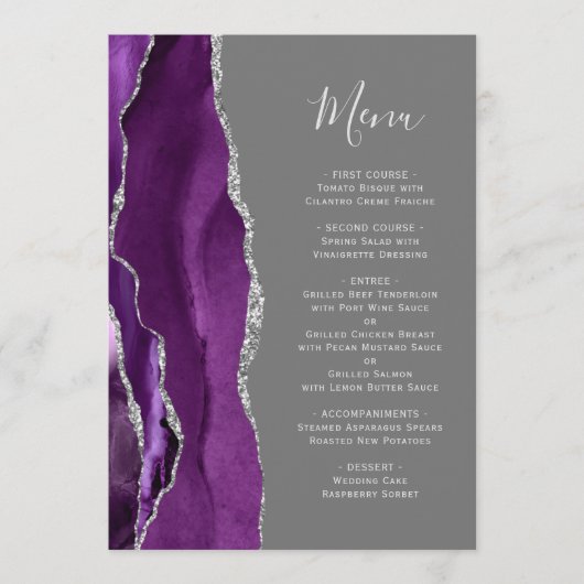 Menu Mariage gris argenté violet (Devant)