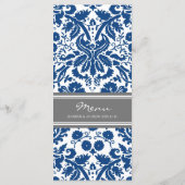 Menu mariage Gris bleu Damas motif (Dos)