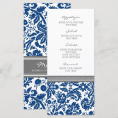 Menu mariage Gris bleu Damas motif (Devant / Derrière)