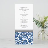 Menu mariage Gris bleu Damas motif (Debout devant)