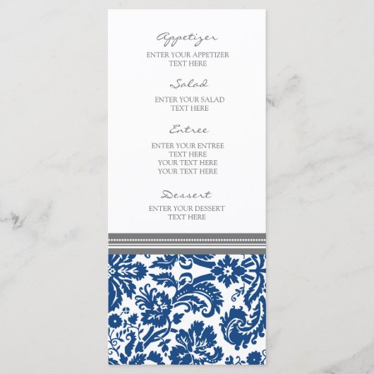 Menu mariage Gris bleu Damas motif (Devant)