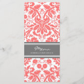 Menu mariage Gris Coral Damask Patte (Dos)