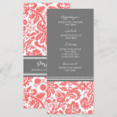 Menu mariage Gris Coral Damask Patte (Devant / Derrière)