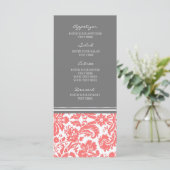 Menu mariage Gris Coral Damask Patte (Debout devant)