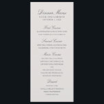 Menu Mariage gris élégant couleur simple<br><div class="desc">Faites savoir à vos invités ce qu'ils vont manger avec ce menu mariage gris simple mais élégant avec en-têtes de script. La couleur arrière - plan peut être changée en n'importe quelle couleur que vous souhaitez. Les menus mariages sont un excellent moyen d'ajouter un élément de style et de formalité...</div>