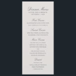Menu Mariage gris élégant couleur simple<br><div class="desc">Faites savoir à vos invités ce qu'ils vont manger avec ce menu mariage gris simple mais élégant avec en-têtes de script. La couleur arrière - plan peut être changée en n'importe quelle couleur que vous souhaitez. Les menus mariages sont un excellent moyen d'ajouter un élément de style et de formalité...</div>