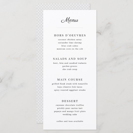 Menu Mariage gris et blanc simple (Devant / Derrière)