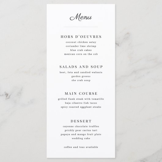 Menu Mariage gris et blanc simple (Devant)