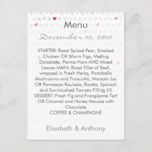 menu mariage gris et rouge petit coeur