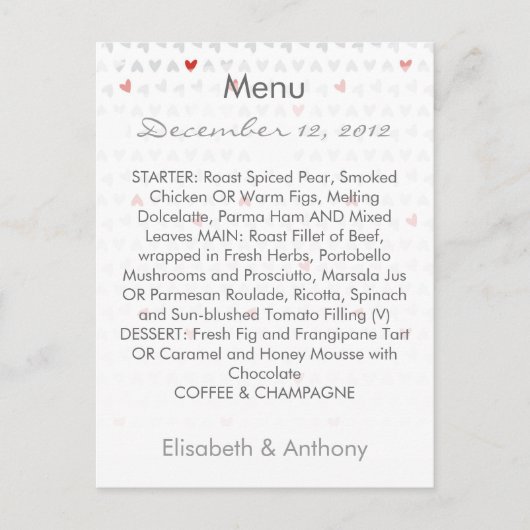 menu mariage gris et rouge petit coeur (Devant)