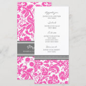 Menu mariage Gris rose Damas motif (Devant / Derrière)