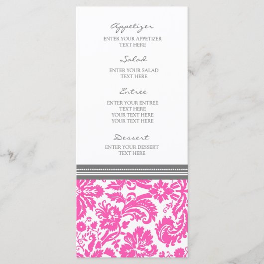 Menu mariage Gris rose Damas motif (Devant)