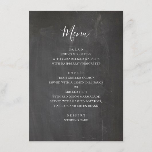 Menu Mariage gris tableau noir. Moderne simple tableau (Devant)