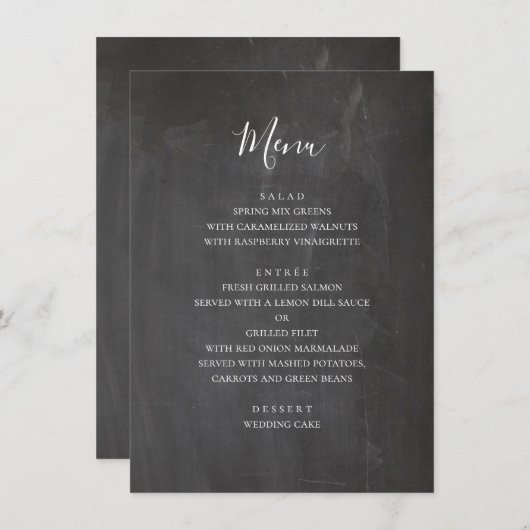 Menu Mariage gris tableau noir. Tableau simple moderne (Devant / Derrière)
