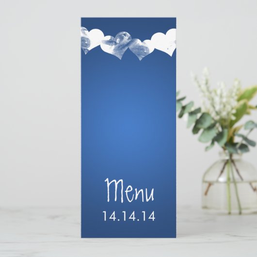 Menu Mariage Grunge Hearts Blue (Debout devant)