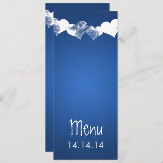 Menu Mariage Grunge Hearts Blue (Devant / Derrière)
