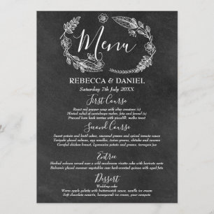 Menu Mariage Guirlande Florale Dessinée à la Main sur T