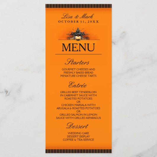 Menu mariage Halloween Orange & Black LOVE (Devant)