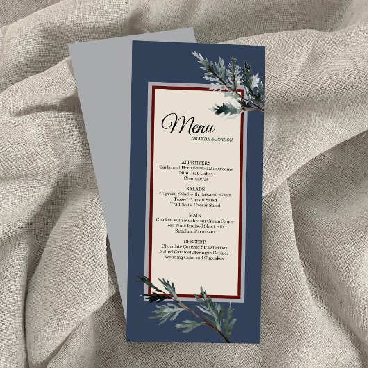 Menu Mariage Hiver Bleu Pin