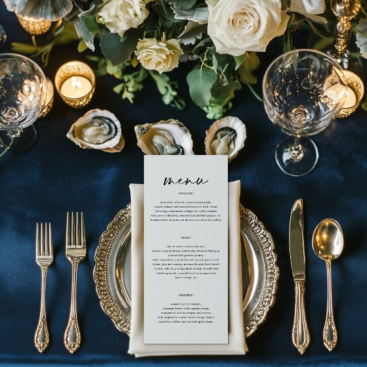 Menu mariage hommes noir et blanc simple élégant script