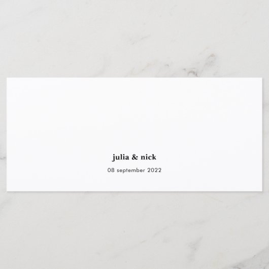 Menu Mariage horizontal unique moderne noir blanc (Dos)
