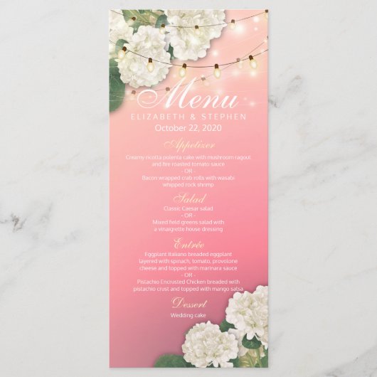 Menu mariage Hydrangeas Fleurs Chaînes Lumières Ro (Devant)