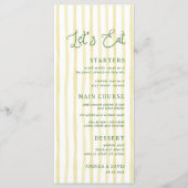 Menu Mariage Île Jaune Citron Rayures Calligraphie (Devant)