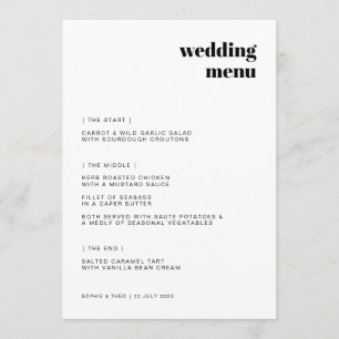 Menu Mariage informel minimaliste Moderne Rétro Casua