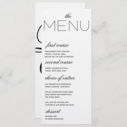 Menu Mariage Initiales élégant (Devant / Derrière)