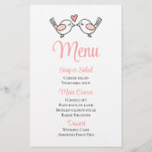 Menu Mariage Inséparables Rose Lovebirds (Devant)
