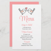 Menu Mariage Inséparables Rose Lovebirds (Devant / Derrière)