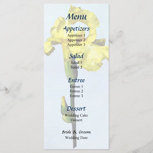 Menu Mariage iris et bourgeon jaune (Devant)