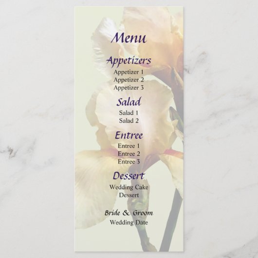 Menu Mariage Irises colorées Peach (Devant)