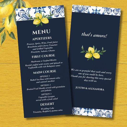 Menu Mariage italien de citron méditerranéen Navy