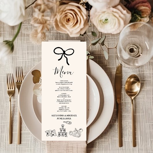 Menu Mariage italien gribouillé fantaisiste ondulé noir
