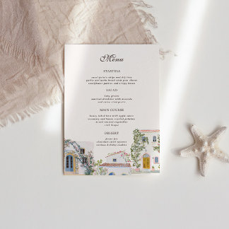 Menu Mariage Italien Méditerranéen Aquarelle Pastel