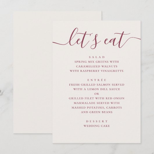 Menu Mariage Ivoire Douce. Dîner de Réception en Écritu (Devant / Derrière)